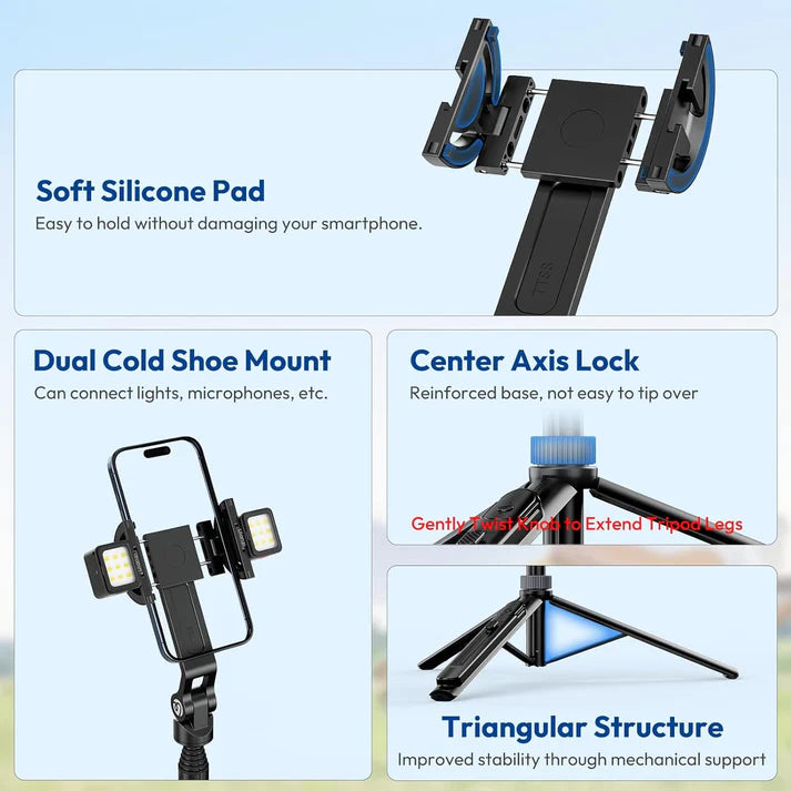 ULANZI TT88 Magnetic Tripod 57" Selfie Stick with Bluetooth Remote & Cold Shoes