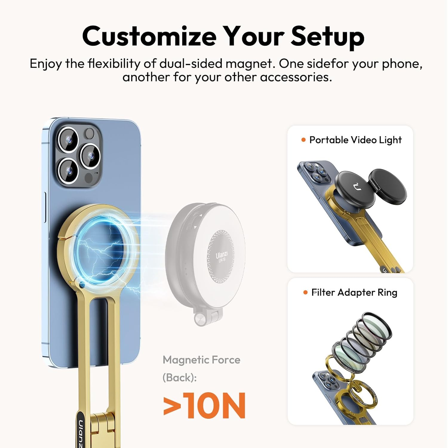 Ulanzi MA30 Magnetic Phone Tripod Stand for iPhone, Android- Aluminum, MagSafe