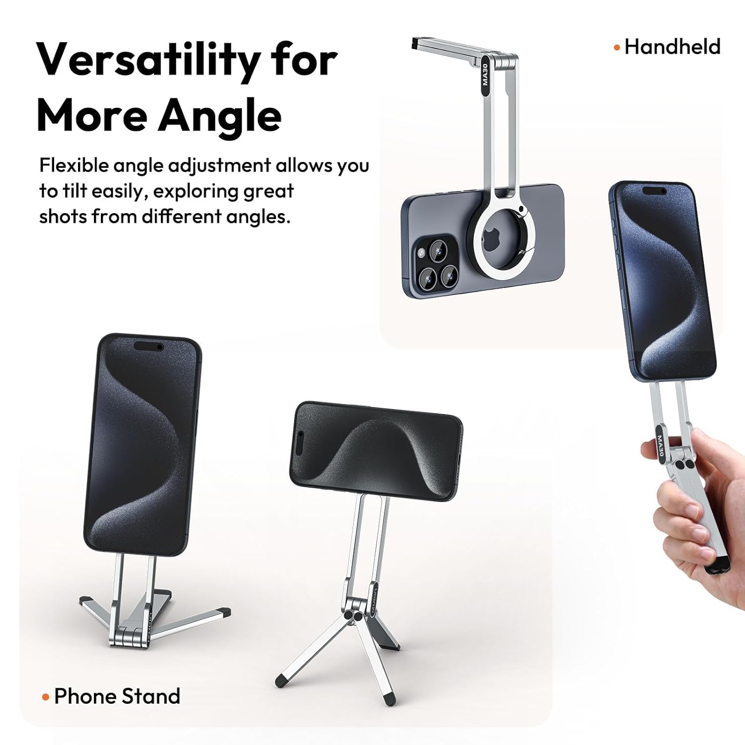 Ulanzi MA30 Magnetic Phone Tripod Stand for iPhone, Android- Aluminum, MagSafe