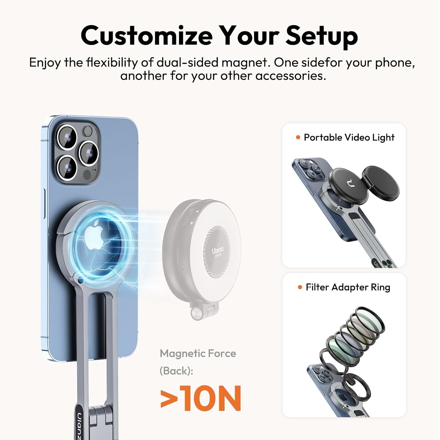 Ulanzi MA30 Magnetic Phone Tripod Stand for iPhone, Android- Aluminum, MagSafe