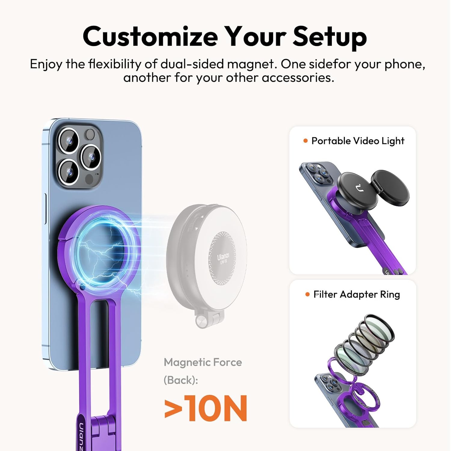 Ulanzi MA30 Magnetic Phone Tripod Stand for iPhone, Android- Aluminum, MagSafe