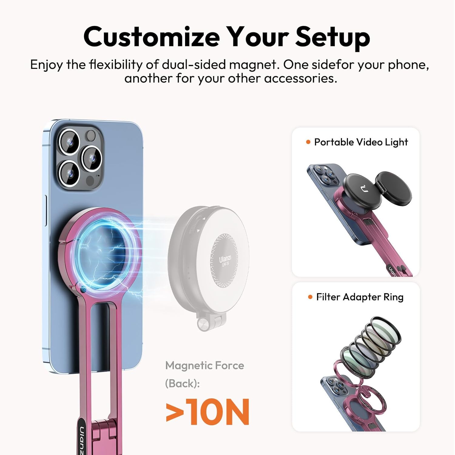 Ulanzi MA30 Magnetic Phone Tripod Stand for iPhone, Android- Aluminum, MagSafe