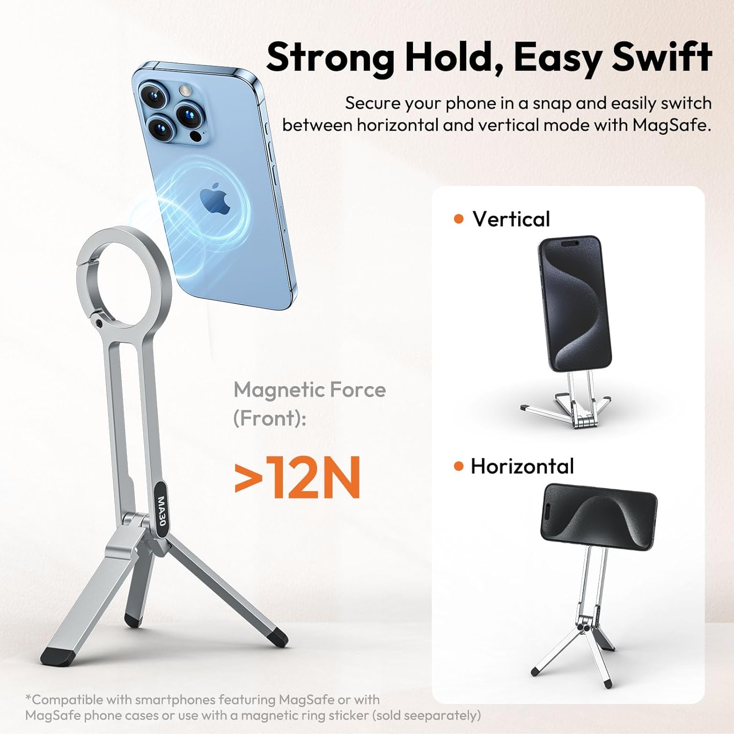 Ulanzi MA30 Magnetic Phone Tripod Stand for iPhone, Android- Aluminum, MagSafe