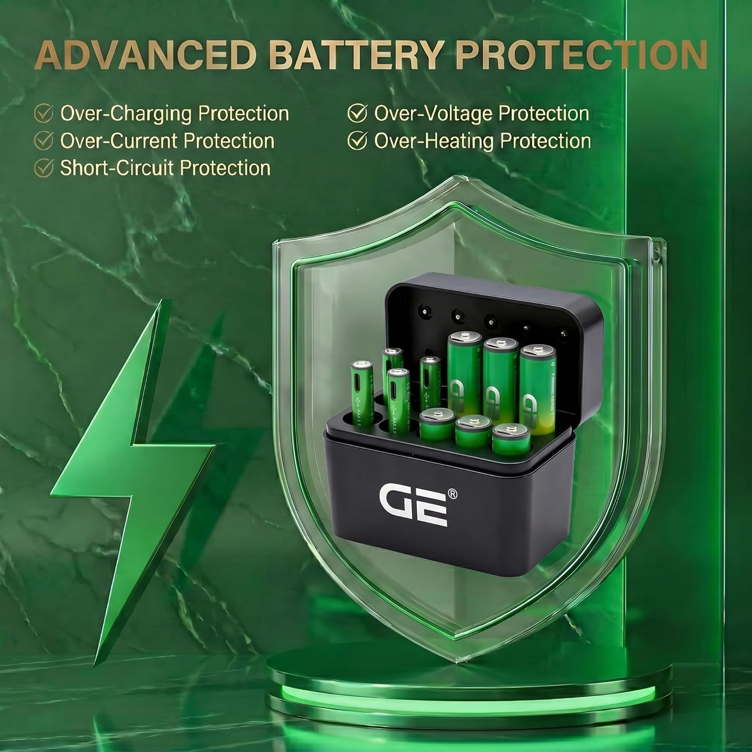 GE® AA AAA Rechargeable Batteries (Lithium 1.5V - 2500 mWh & 600 mWh) - New Launch in 2026 | Fast Charge Mode (Direct USB‑C + Wireless) | Pack of 10 Batteries | 10 Years of Life and 1,500+ recharges