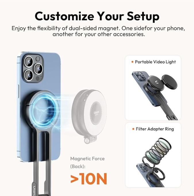 Ulanzi MA30 Magnetic Phone Tripod Stand for iPhone, Android- Aluminum, MagSafe