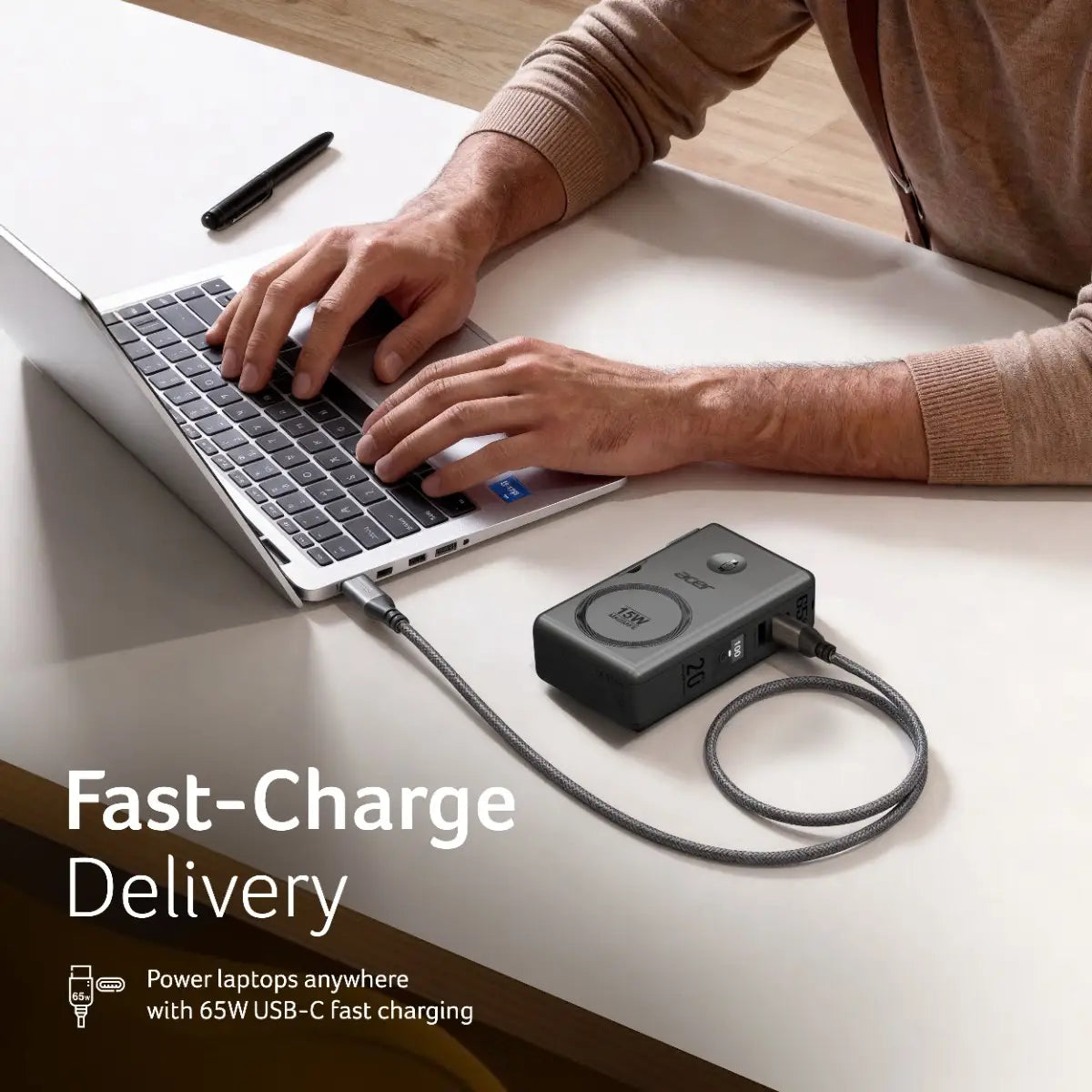 Acer Charge Hub 65 Travel Charger Power Bank 20000mAh | 65W PD GaN Fast Charging | Magnetic Wireless 15W | Watch Charger 2W | Dual USB Type-C + Type-A Ports | Universal AC Plug for Laptop Phone Tablet |Black