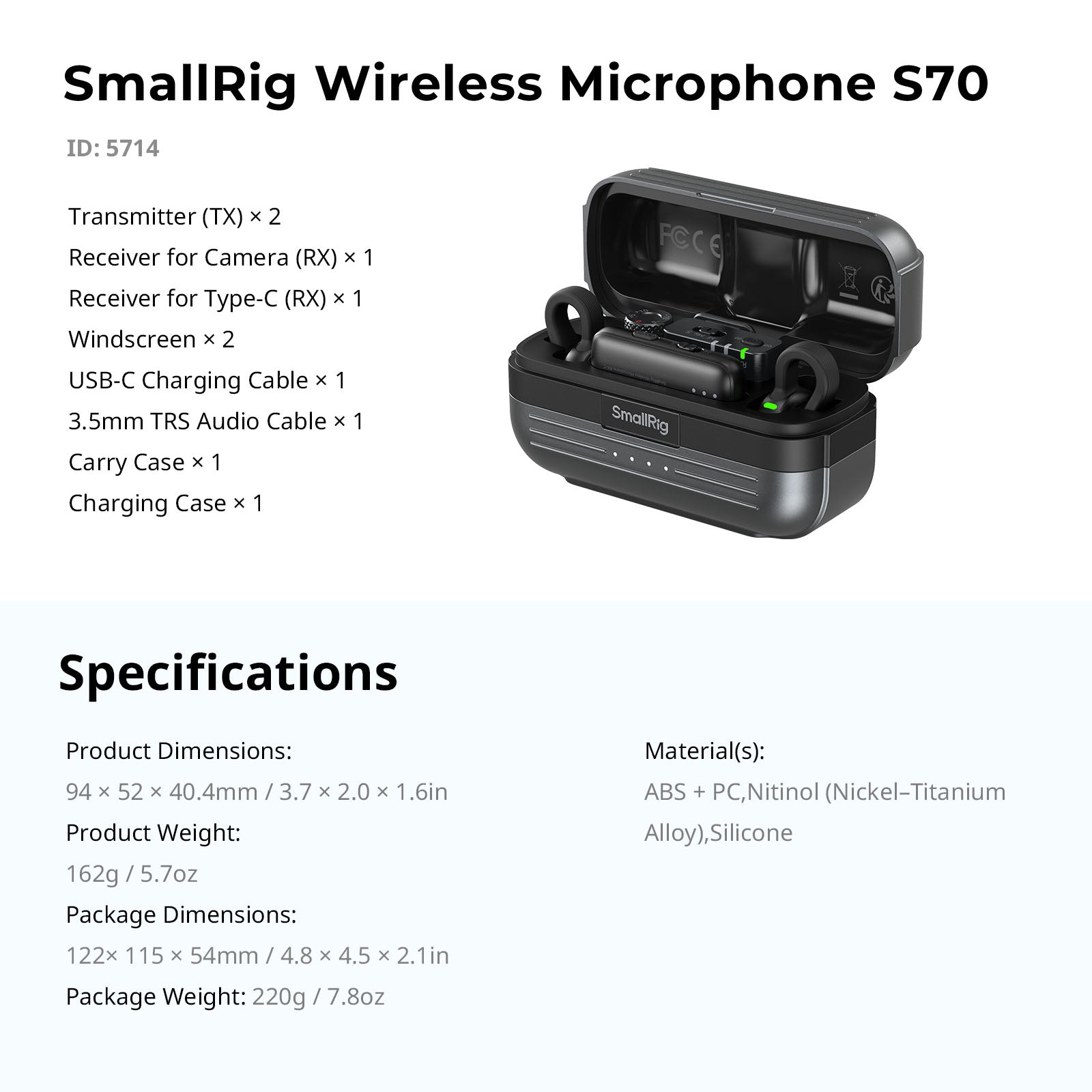 SmallRig S70 Ultra Thin Invisible Wireless Microphone for Vlog, Wedding, Interview